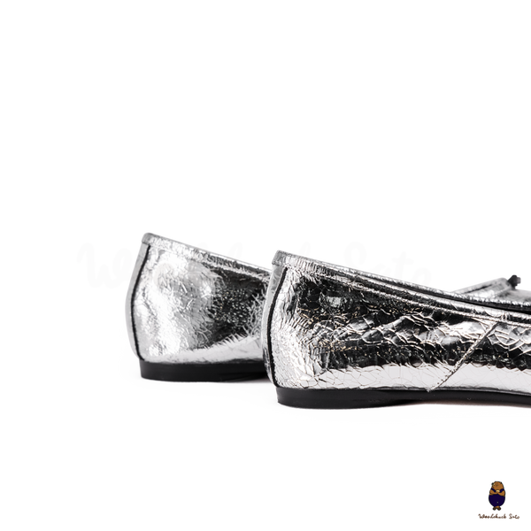 WoodChuckSato Women's Men's Cracked Silver Tabi Split-Toe Sheep Leather Ballet Flats Sizes EU 35-45