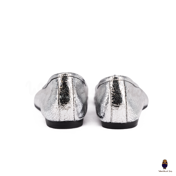 WoodChuckSato Women's Men's Cracked Silver Tabi Split-Toe Sheep Leather Ballet Flats Sizes EU 35-45