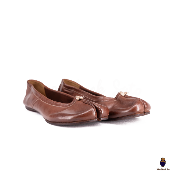 WoodchuckSato Mahogany Brown Vintage Horse Leather Tabi Ballet Flats 35-48