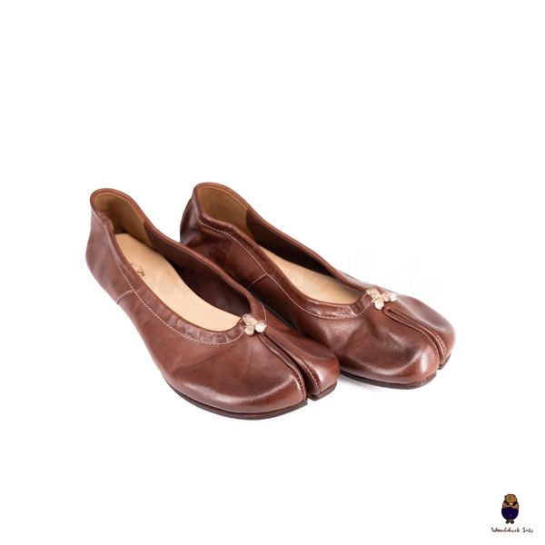 WoodchuckSato Mahogany Brown Vintage Horse Leather Tabi Ballet Flats 35-48