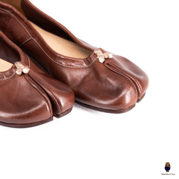 WoodchuckSato Mahogany Brown Vintage Horse Leather Tabi Ballet Flats 35-48