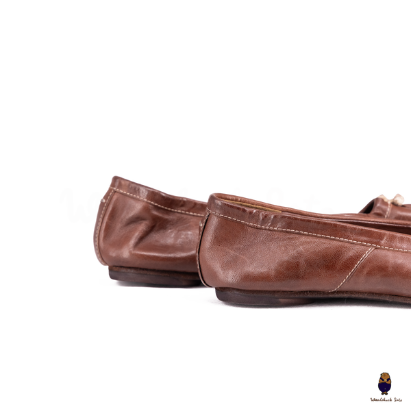 WoodchuckSato Mahogany Brown Vintage Horse Leather Tabi Ballet Flats 35-48