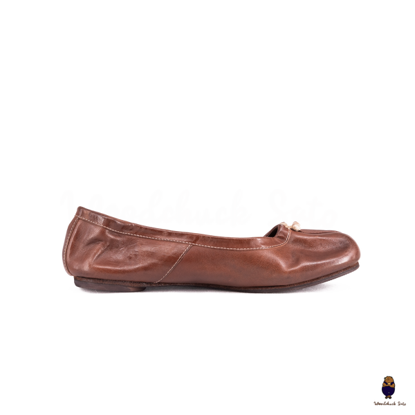 WoodchuckSato Mahogany Brown Horse Leather Tabi Ballet Ballerina Flats