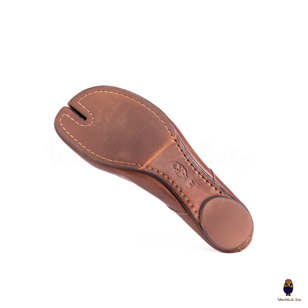 WoodchuckSato Mahogany Brown Vintage Horse Leather Tabi Ballet Flats 35-48