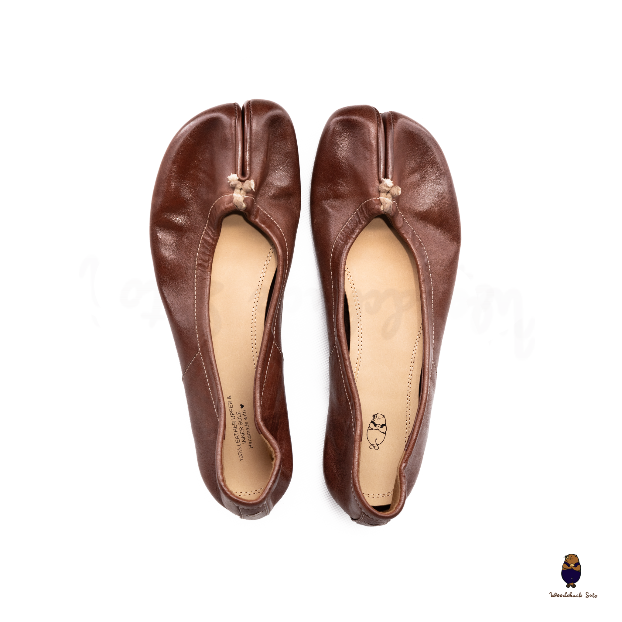 WoodchuckSato Mahogany Brown Vintage Horse Leather Tabi Ballet Flats 35-48