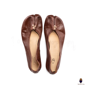 WoodchuckSato Mahogany Brown Vintage Horse Leather Tabi Ballet Flats 35-48