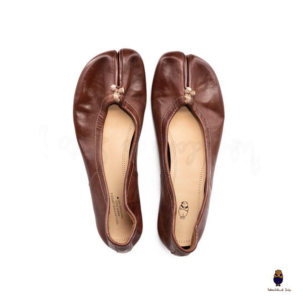 WoodchuckSato Mahogany Brown Vintage Horse Leather Tabi Ballet Flats 35-48