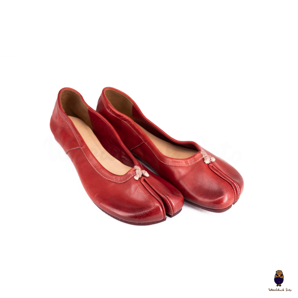 WoodchuckSato Red Vintage Horse Leather Tabi Ballet Flats 35-41