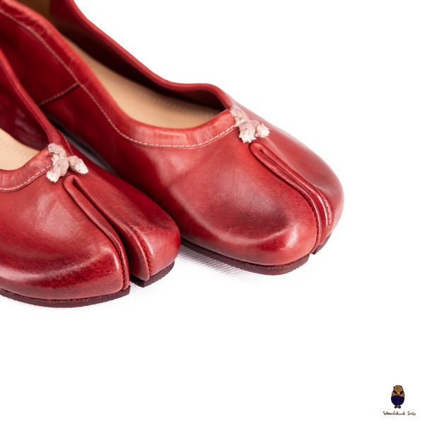 WoodchuckSato Red Vintage Horse Leather Tabi Ballet Flats 35-41