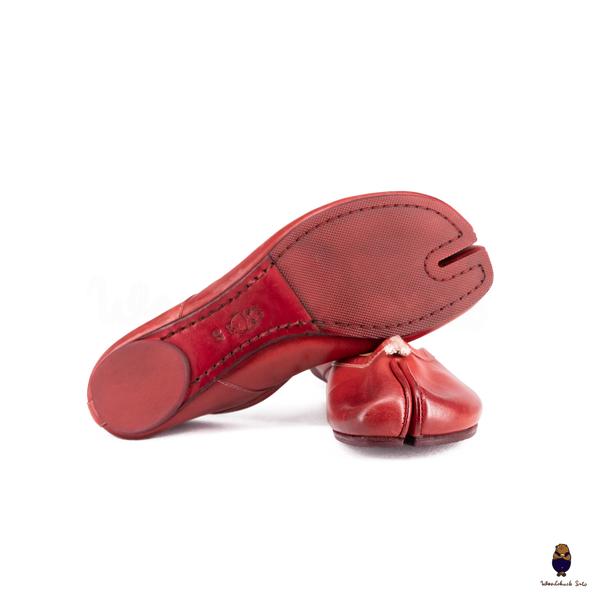 WoodchuckSato Red Vintage Horse Leather Tabi Ballet Flats 35-48