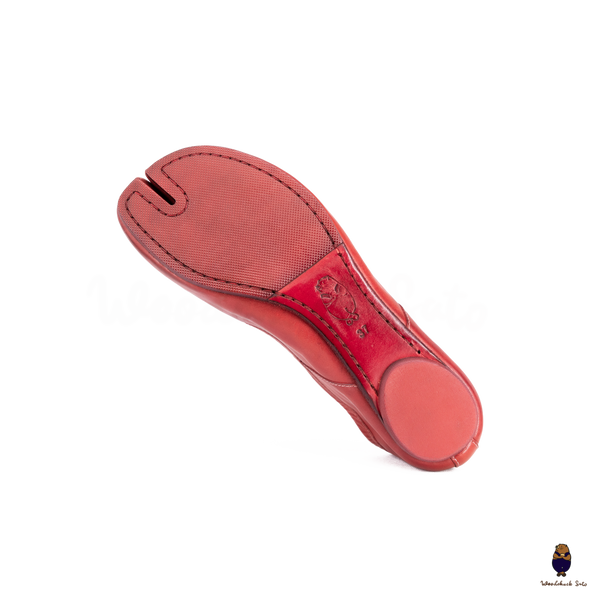 WoodchuckSato Red Vintage Horse Leather Tabi Ballet Flats 35-41