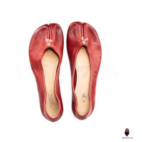 WoodchuckSato Red Vintage Horse Leather Tabi Ballet Flats 35-41