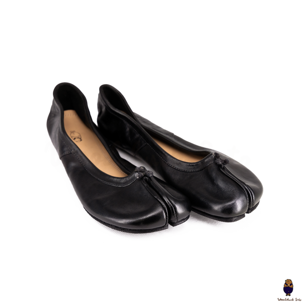 WoodchuckSato Black Vintage Horse Leather Tabi Ballet Flats 35-41