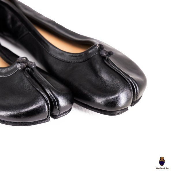 WoodchuckSato Black Vintage Horse Leather Tabi Ballet Flats 35-41