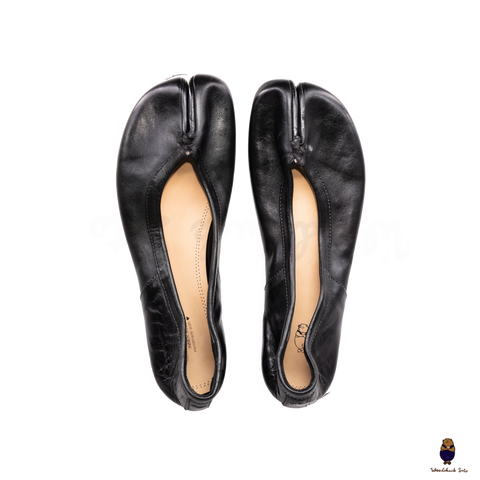 WoodchuckSato Black Vintage Horse Leather Tabi Ballet Flats 35-41