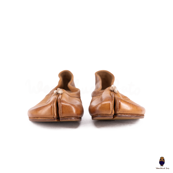 WoodchuckSato Caramel Brown Vintage Horse Leather Tabi Ballet Flats 35-48