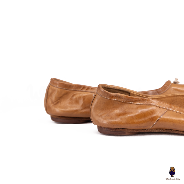 WoodchuckSato Caramel Brown Vintage Horse Leather Tabi Ballet Flats 35-48