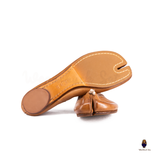 WoodchuckSato Caramel Brown Vintage Horse Leather Tabi Ballet Flats 35-48