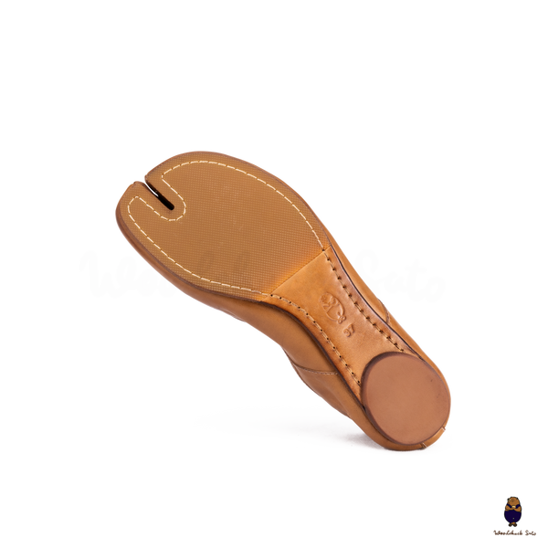 WoodchuckSato Caramel Brown Vintage Horse Leather Tabi Ballet Flats 35-48