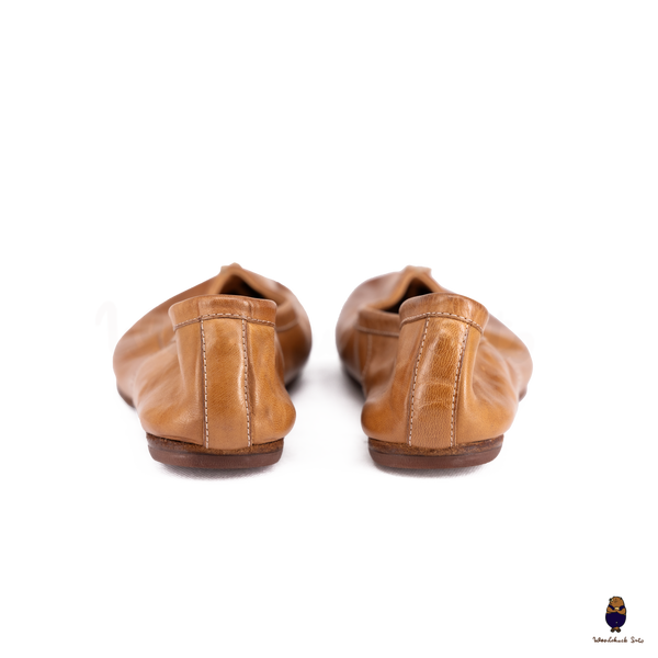 WoodchuckSato Caramel Brown Vintage Horse Leather Tabi Ballet Flats 35-48