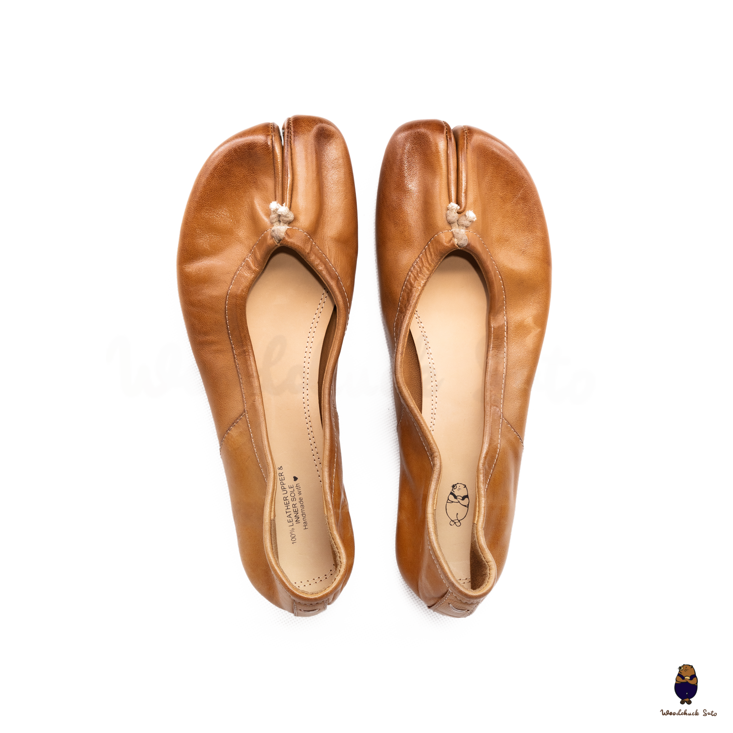WoodchuckSato Japanese Vintage Tan Horse Leather Tabi Ballet WoodchuckSato Japanese Vintage Tan Horse Leather Tabi Ballet