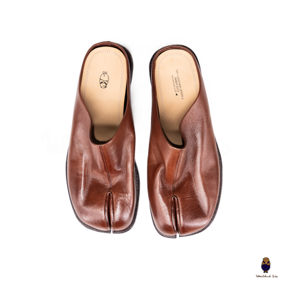 WoodchuckSato Chestnut Brown Horse Leather Tabi Mules – WoodChuckSato