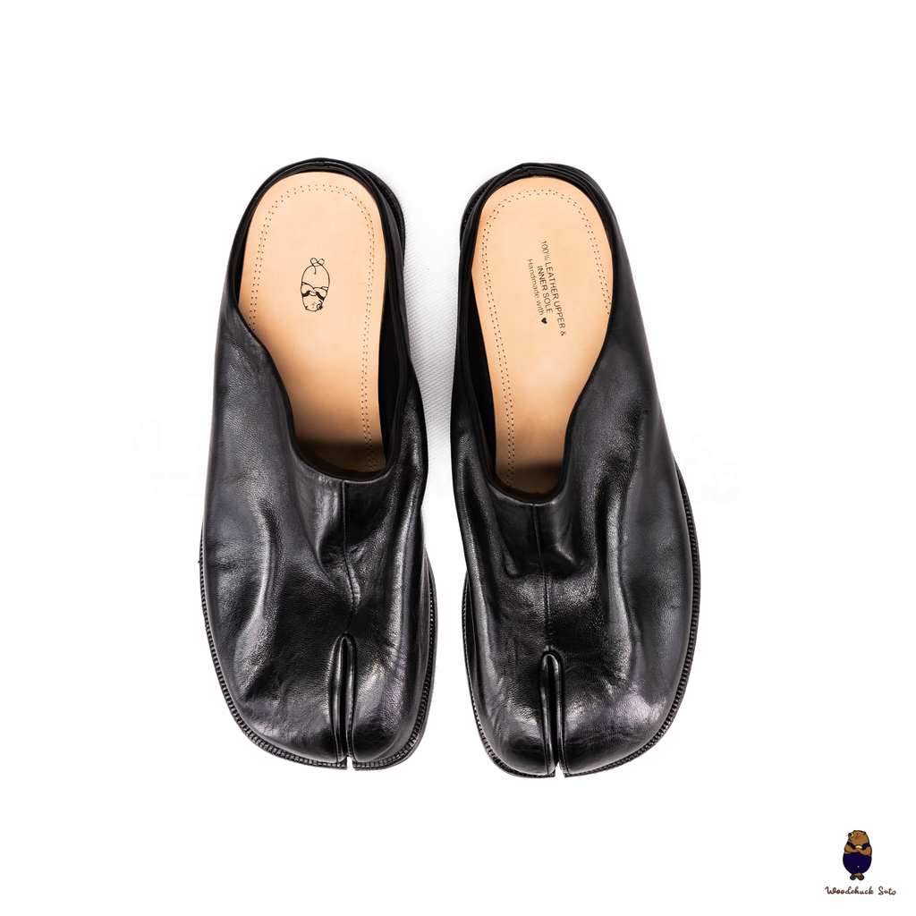 WoodchuckSato Black Vintage Horse Leather Tabi Mules 35–46 WoodchuckSato Black Vintage Horse Leather Tabi Mules 35–46