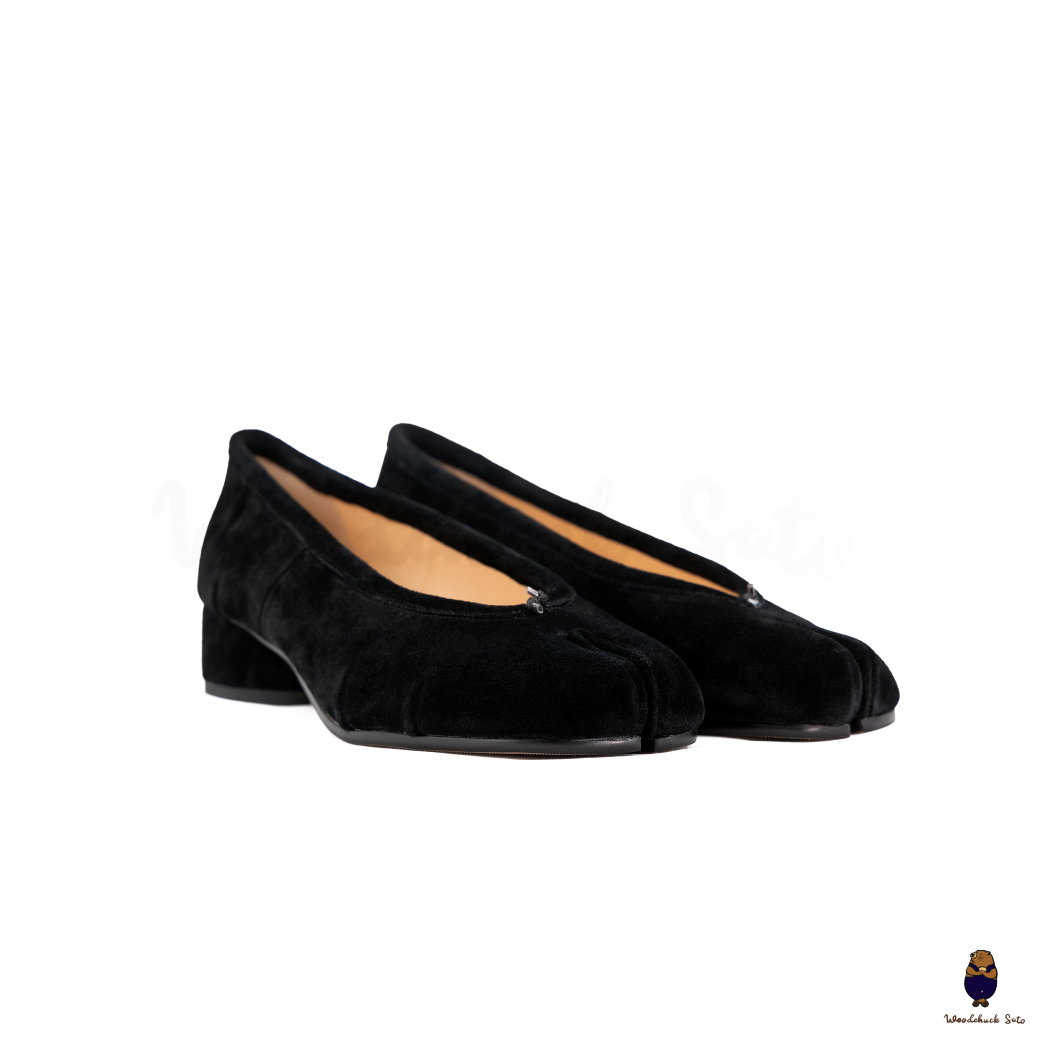 WoodchuckSato Black Suede Cow Leather Tabi 3cm Heels
