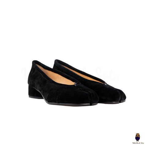 WoodchuckSato Black Suede Cow Leather Tabi 3cm Heels