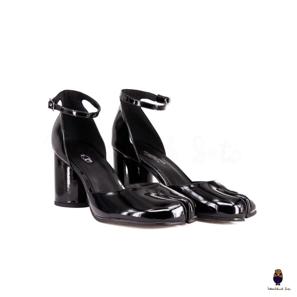 WoodchuckSato Black Leather D'Orsay Tabi Ankle-Strap 8 cm Heels WoodchuckSato Black Leather D'Orsay Tabi Ankle-Strap 8 cm Heels