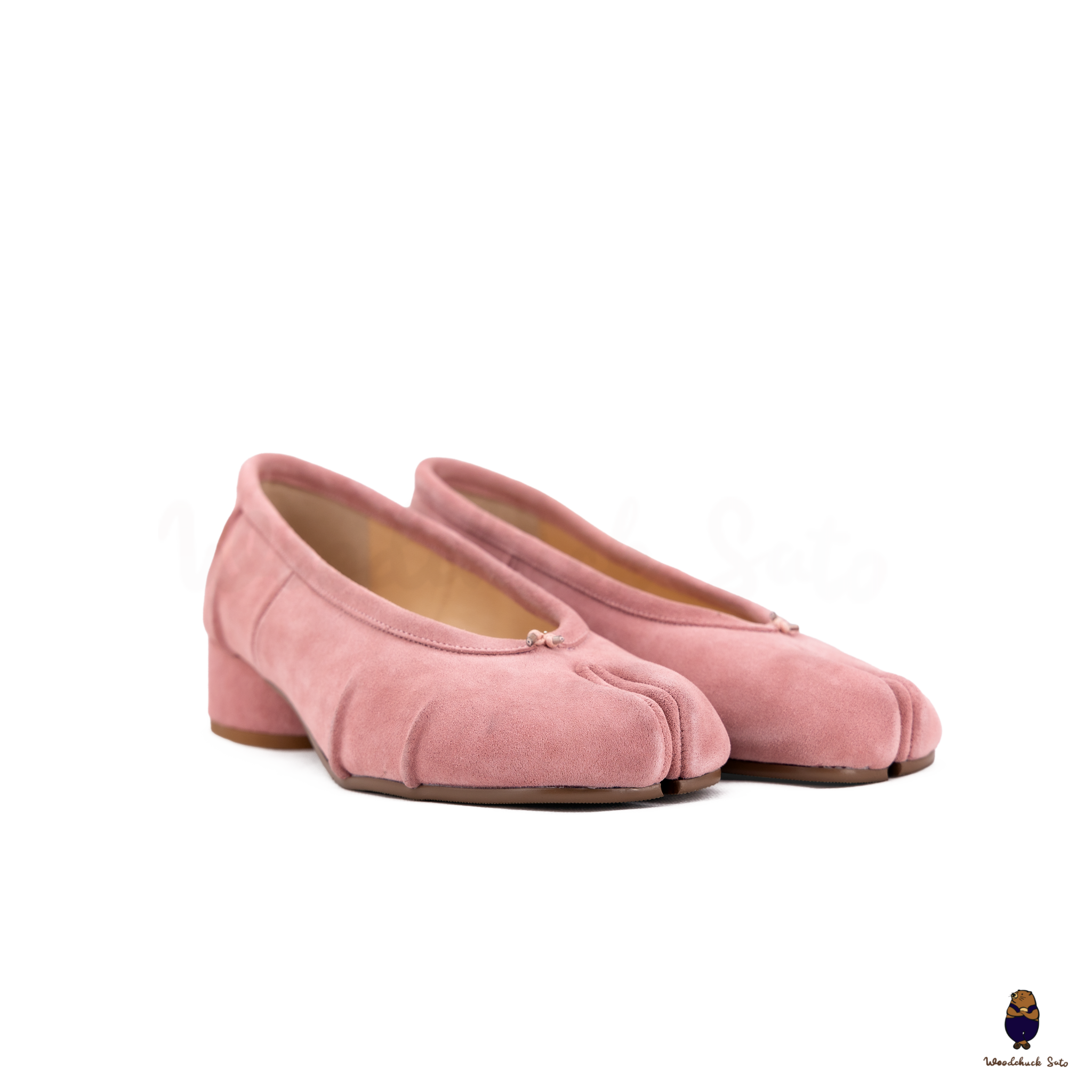WoodchuckSato Pink Suede Cow Leather Tabi 3cm Heels