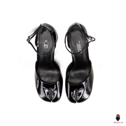 WoodChuckSato Black Tabi Split-Toe Leather Hollow Design