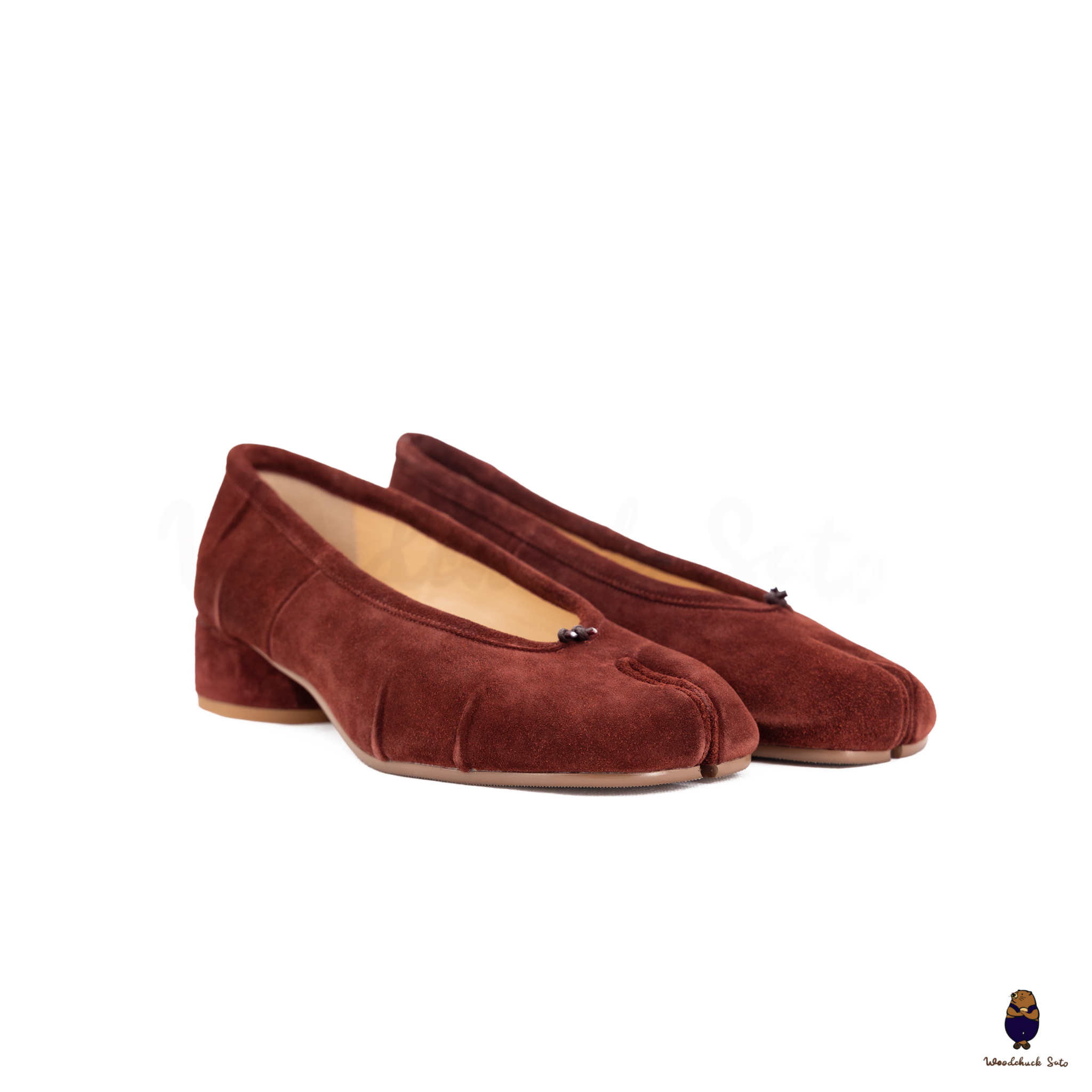 WoodchuckSato Mahogany Suede Cow Leather Tabi 3cm Heels