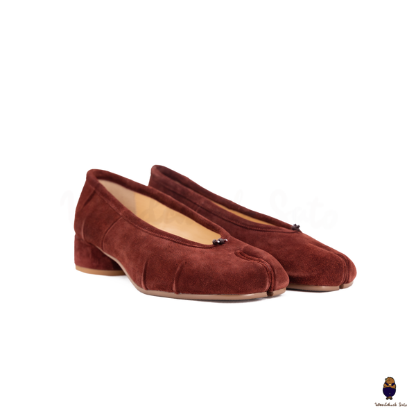 WoodchuckSato Mahogany Suede Cow Leather Tabi 3cm Heels