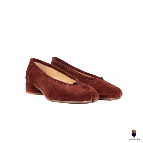 WoodchuckSato Mahogany Suede Cow Leather Tabi 3cm Heels