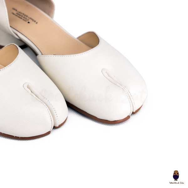 WoodchuckSato White Leather Tabi Ankle-Strap Heels with 3cm Heel