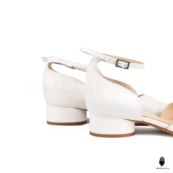 WoodchuckSato White Leather Tabi Ankle-Strap Heels with 3cm Heel