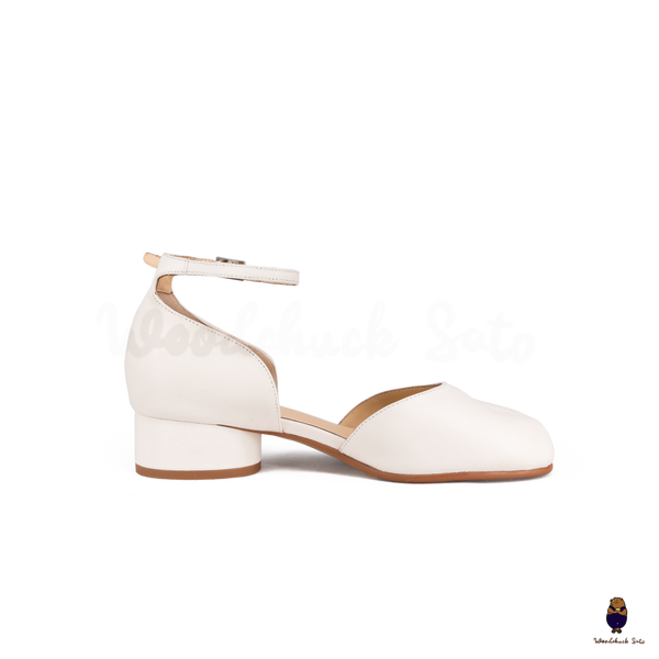 WoodChuckSato White Tabi Split-Toe Cow Leather Summer Sandals with Low Heels & Ankle Strap Buckle Sizes EU 35-45