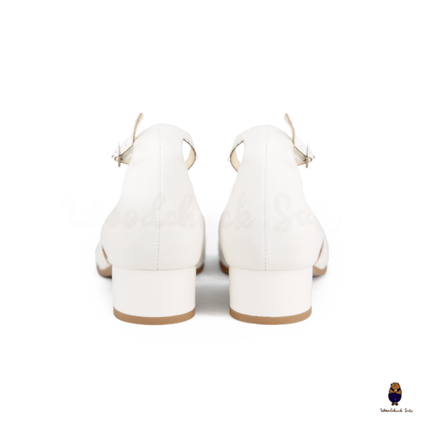 WoodchuckSato White Leather Tabi Ankle-Strap Heels with 3cm Heel