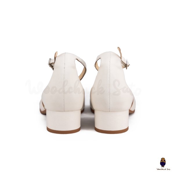 WoodChuckSato White Tabi Split-Toe Cow Leather Summer Sandals with Low Heels & Ankle Strap Buckle Sizes EU 35-45