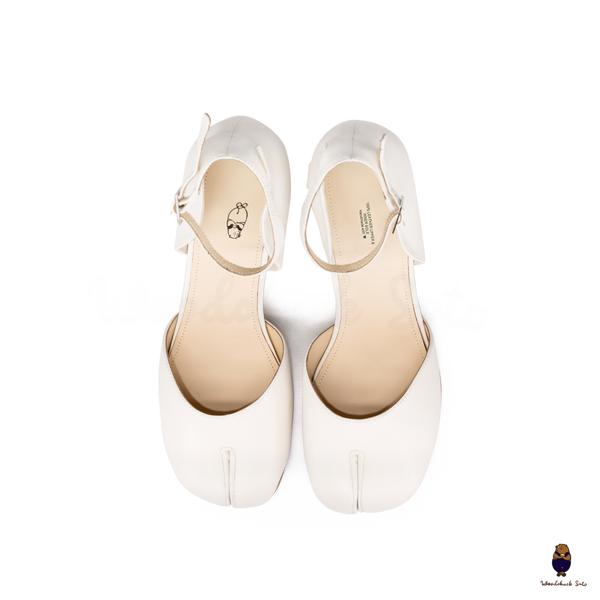 WoodchuckSato White Leather Tabi Ankle-Strap Heels with 3cm Heel