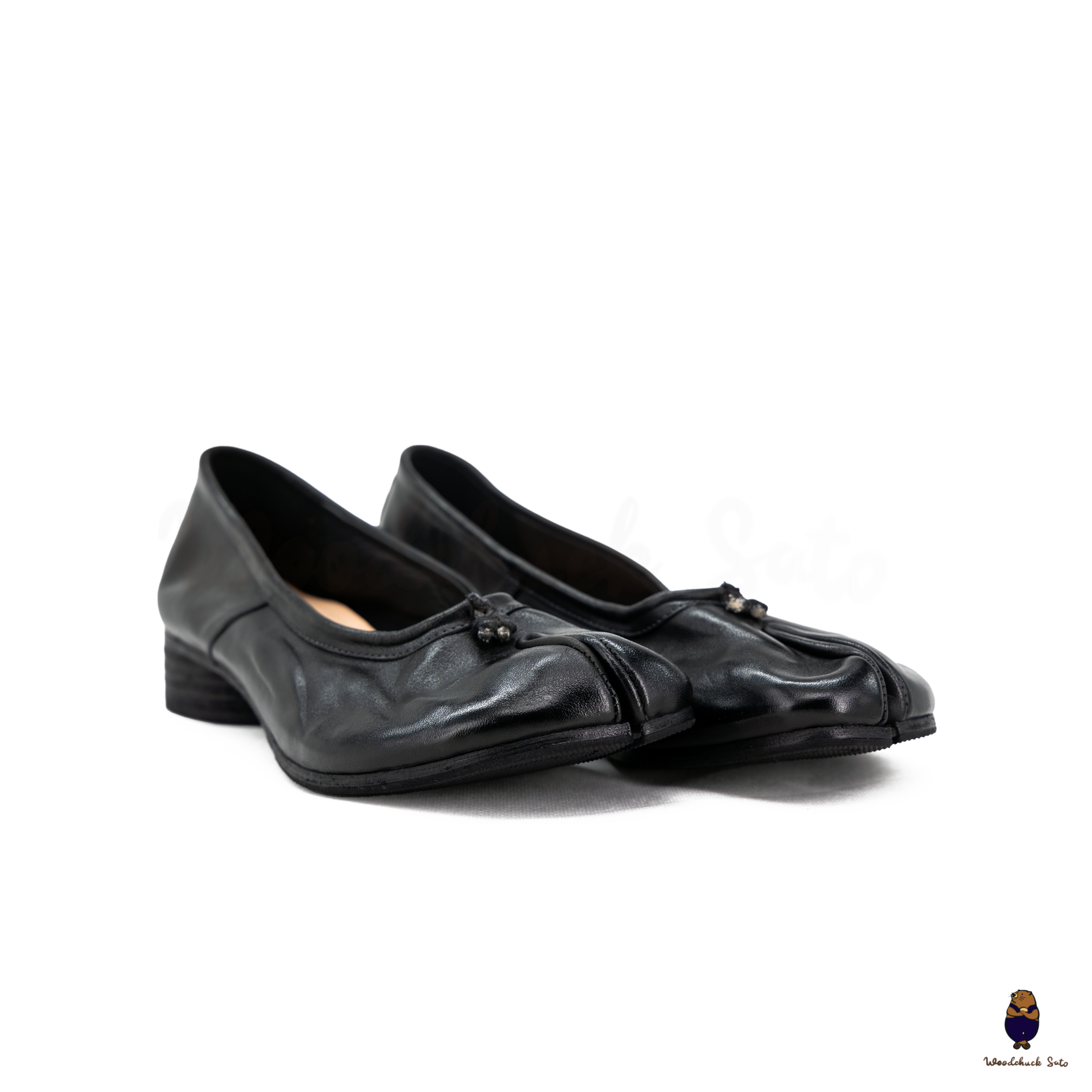 Eaphi SQUARE TOE SHOES ブラック 37 靴 WoodchuckSato Black Horse Leather Tabi Split-Toe 3cm Low Heels