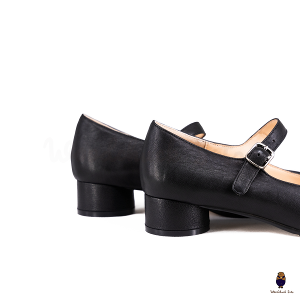 WoodChuckSato Women's Men's Black Tabi Split-Toe Sheep Leather Mary Jane Shoes with 3cm Heel & Adjustable Strap Sizes EU 35-41