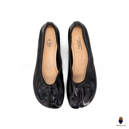 WoodchuckSato Black Horse Leather Tabi Split-Toe 3cm Low Heels WoodchuckSato Black Horse Leather Tabi Split-Toe 3cm Low Heels