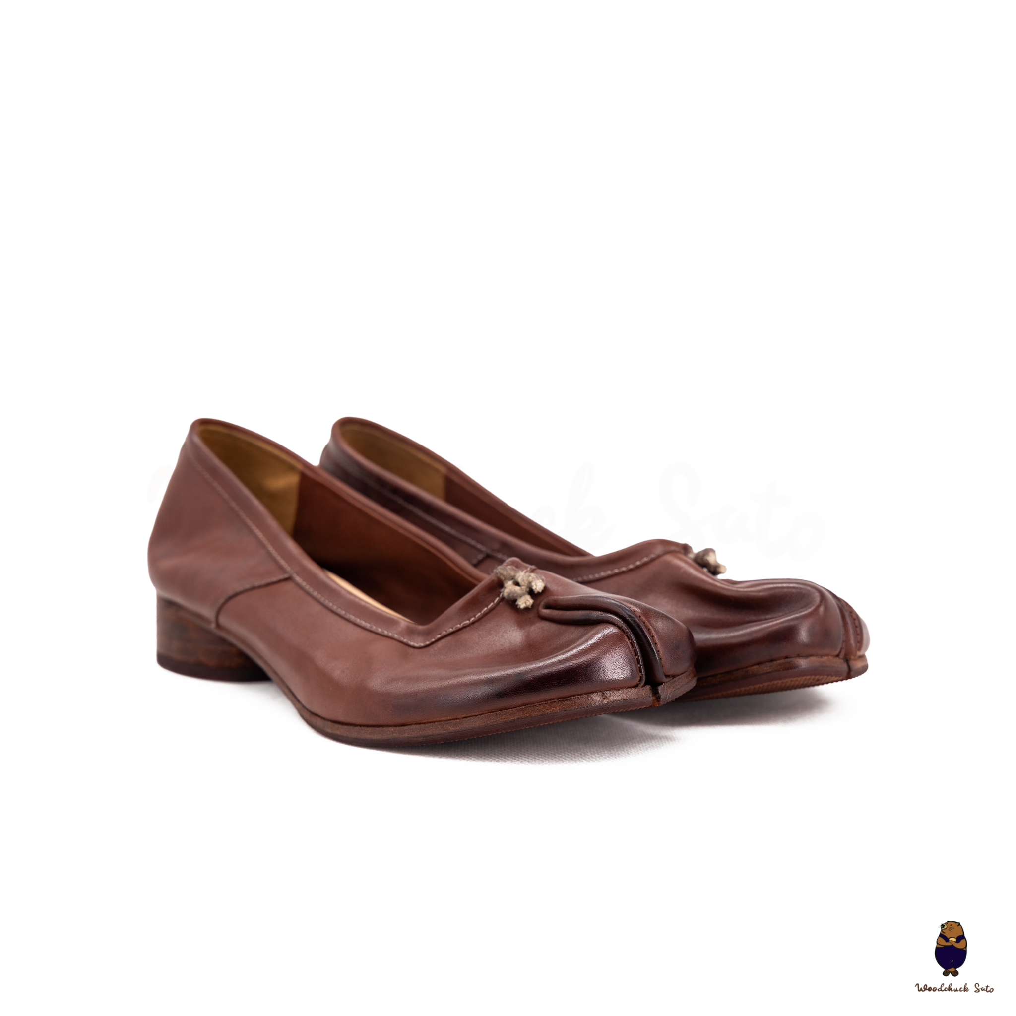 Vintage Mahogany Brown Horse Leather Tabi Split Toe 3cm Heels