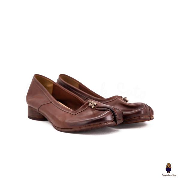 Vintage Mahogany Brown Horse Leather Tabi Split Toe 3cm Heels