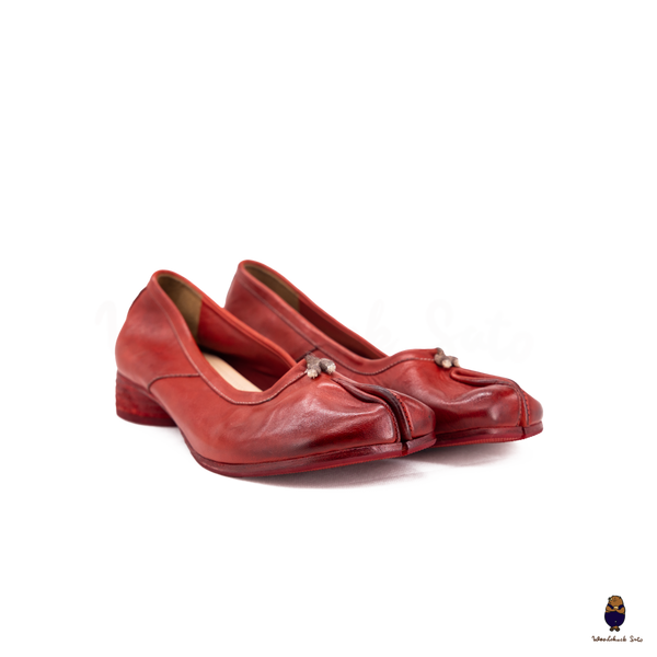 Vintage Red Horse Leather Tabi Split Toe 3cm Mule Heels