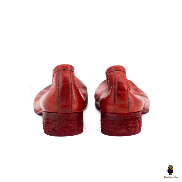 Back view of Vintage Red Horse Leather Tabi Split Toe 3cm Mule Heels