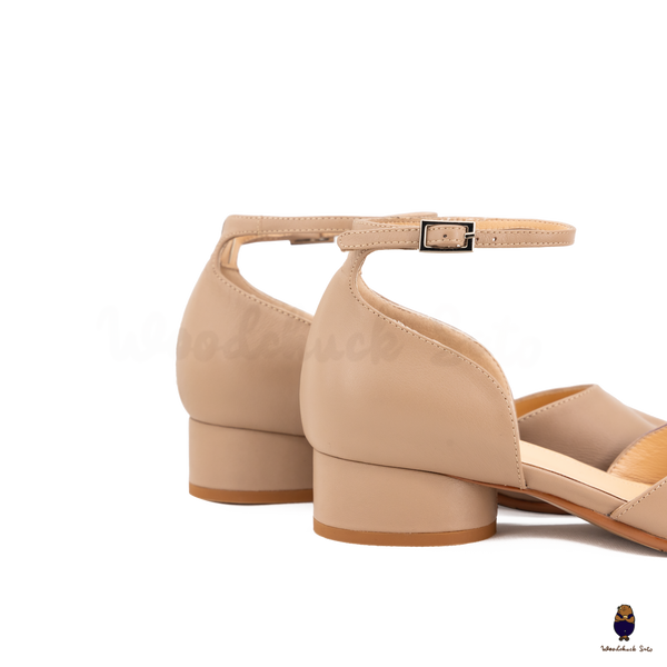WoodchuckSato Nude Leather Tabi Ankle-Strap Heels with 3 cm Heel