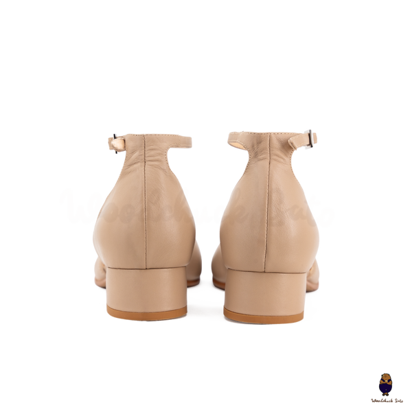 WoodchuckSato Nude Leather Tabi Ankle-Strap Heels with 3 cm Heel